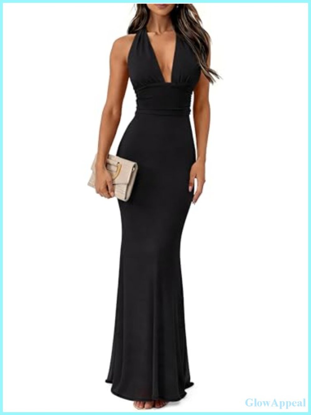 Women's Summer Halter Deep V Neck Bodycon Maxi Dress Backless Mesh Wedding